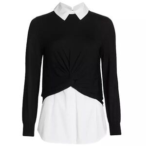 Veronica Beard Phoebe Mixed Media Top Black and White Women's Top Size Med DESC
